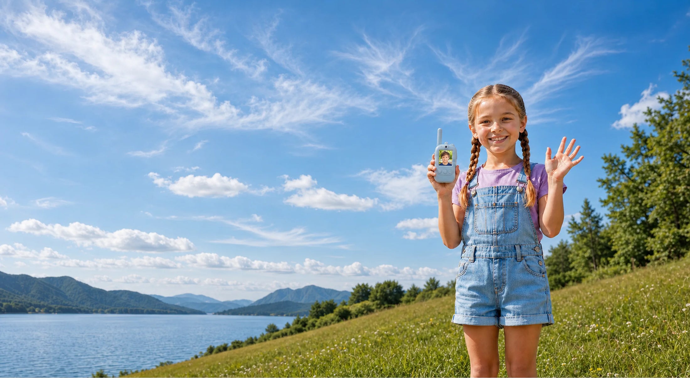 Children playing outside with MiniFly video walkie talkies