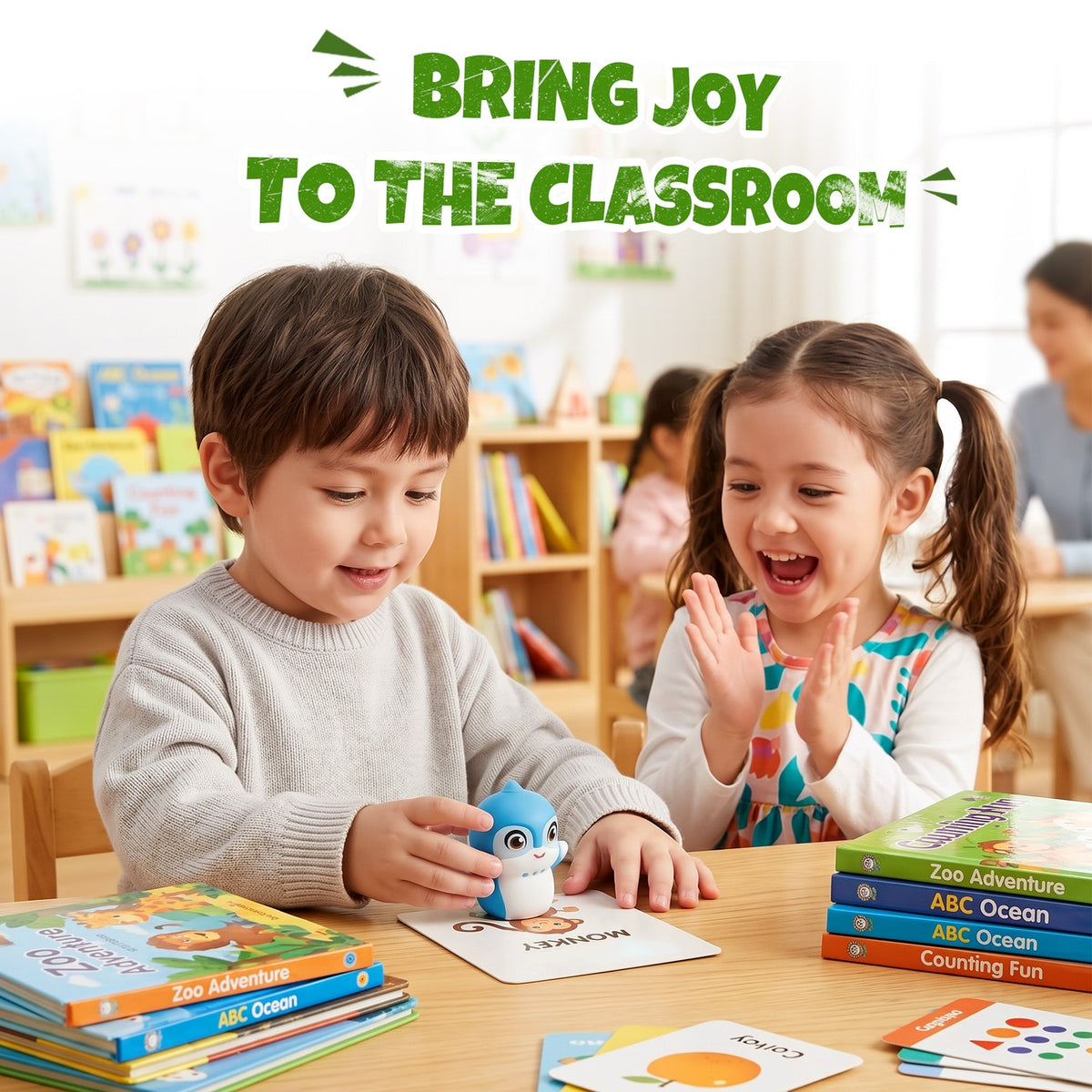 Children using MiniFly learning toy in a classroom setting